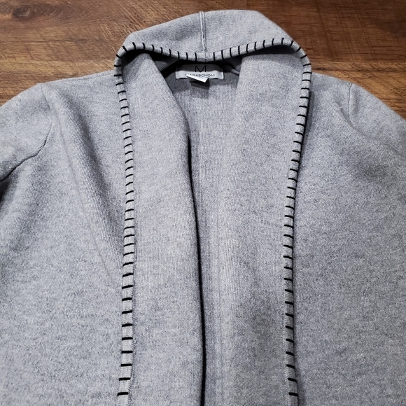 Magaschoni Gray Duster Open Front Cardigan Coatigan Pocket Preppy Work Neutral S - Picture 6 of 8